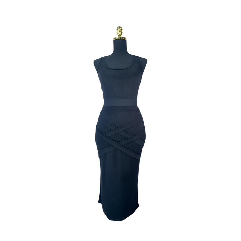 Women's Black 2-Piece Pencil Skirt & Crop Top Set - Size Large